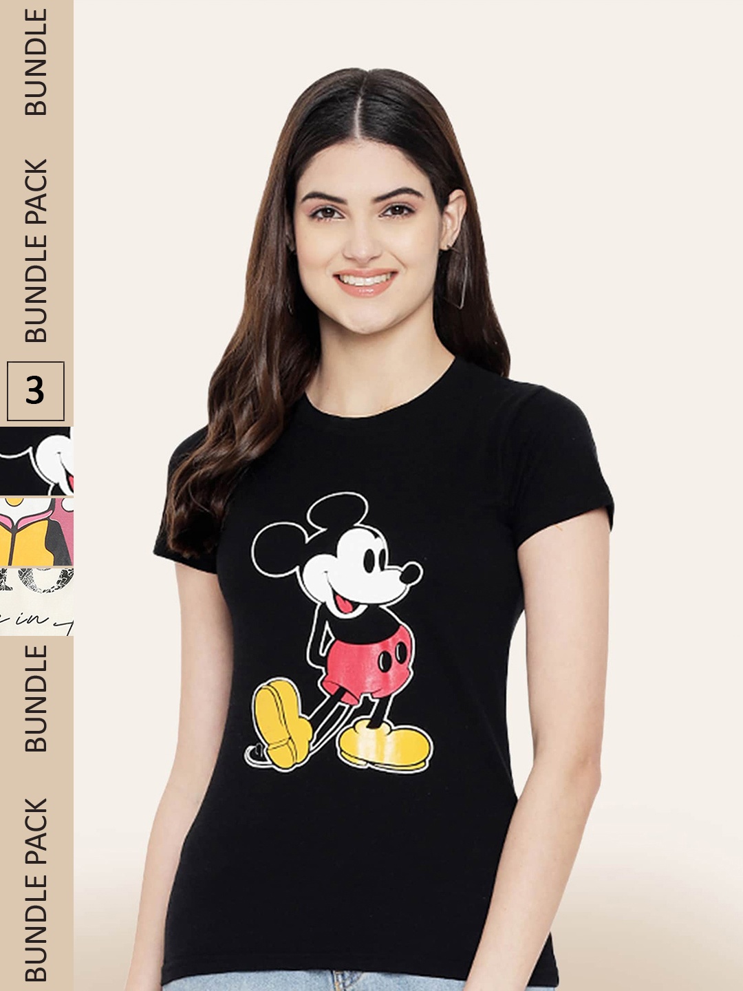 

BAESD Pack Of 3 Mickey Mouse Printed Cotton T-shirt, Black