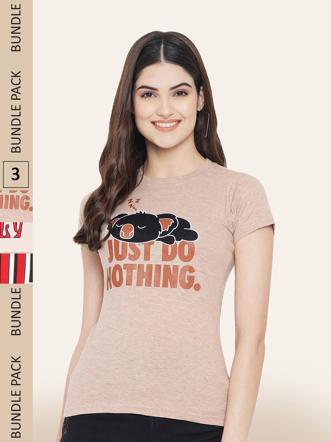 

BAESD Pack Of 3 Printed Cotton T-shirt, Beige