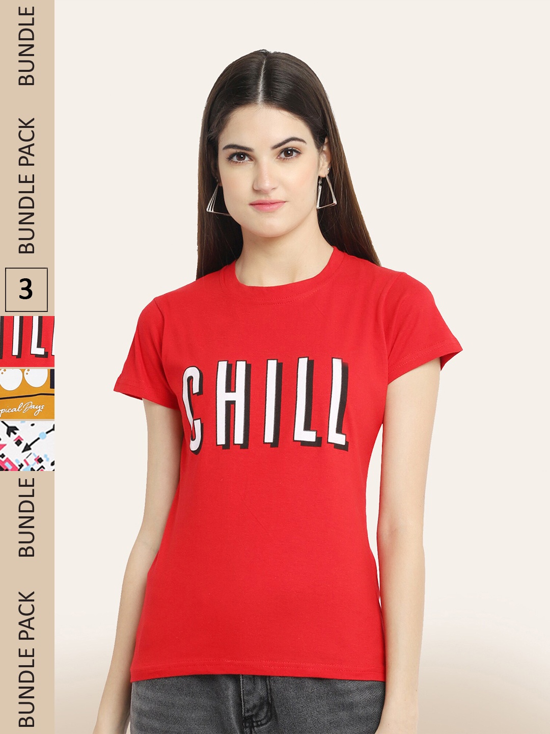 

BAESD Pack Of 3 Printed Cotton T-shirt, Red