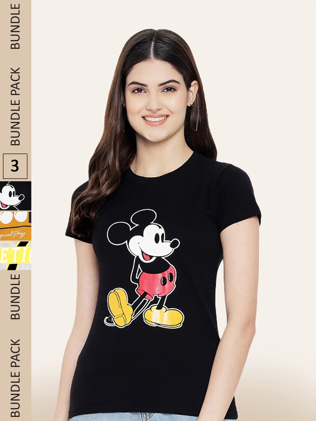 

BAESD Women Pack of 3 Printed Cotton T-shirts, Black