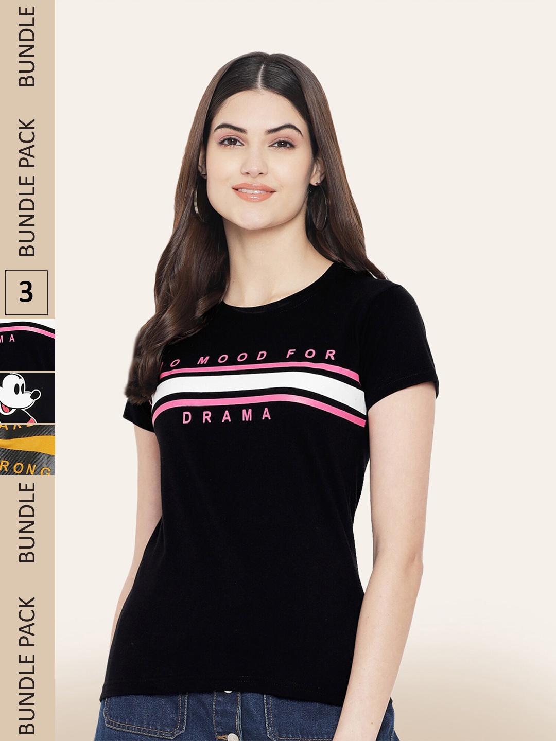

BAESD Pack Of 3 Graphic Printed Round Neck Cotton T-shirt, Black