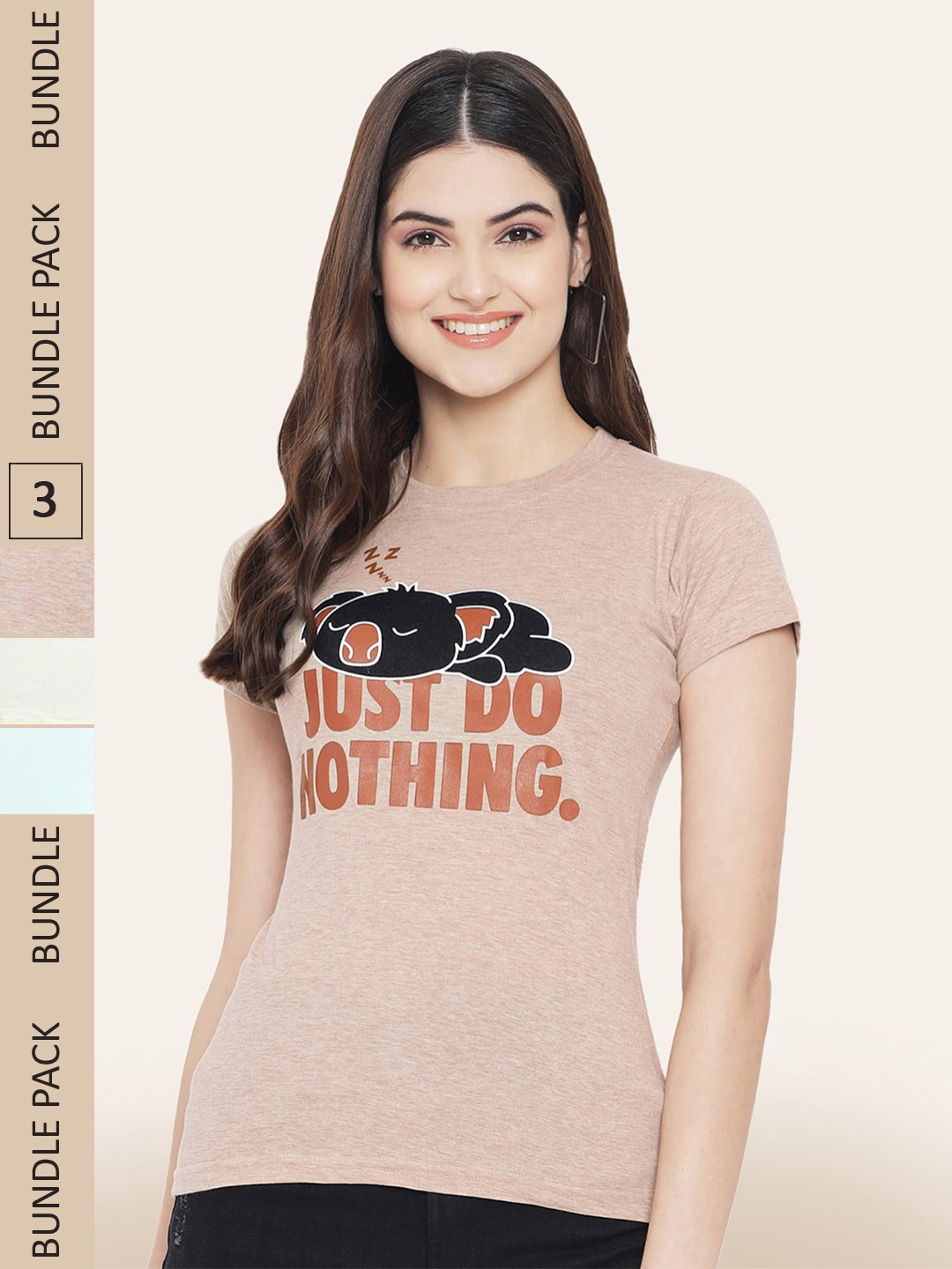 

BAESD Women Pack of 3 Printed Cotton T-shirts, Beige