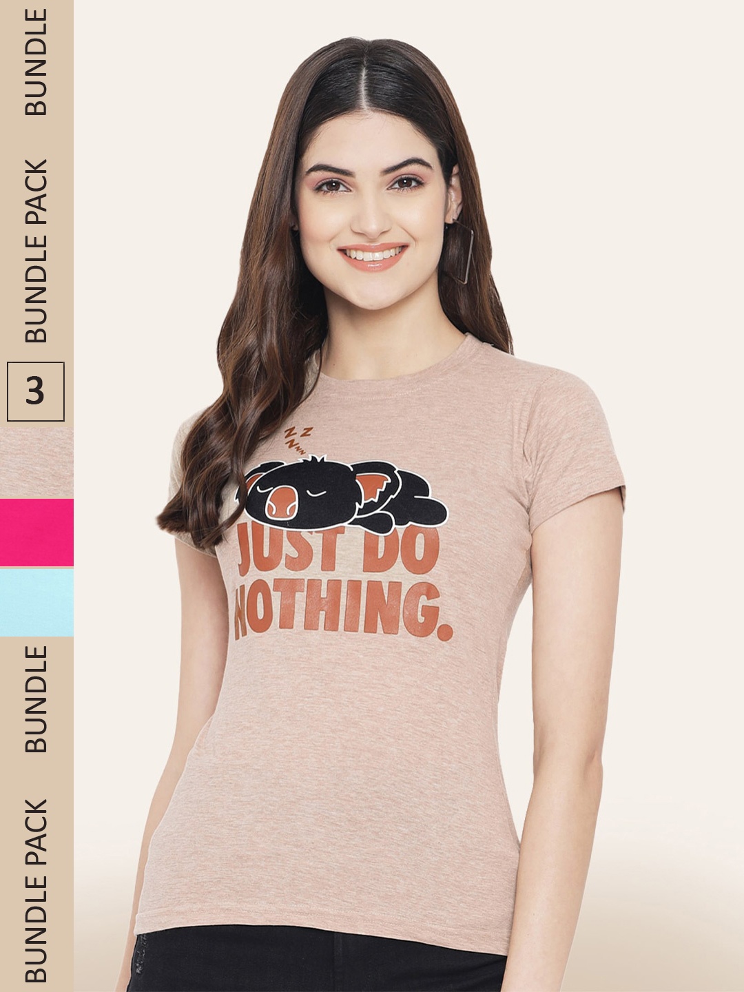 

BAESD Pack Of 3 Typography Printed Cotton T-shirt, Beige