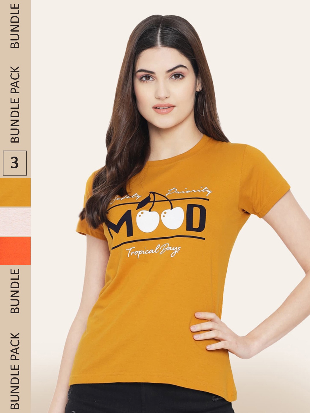 

BAESD Pack Of 3 Typography Printed Cotton T-Shirts, Mustard
