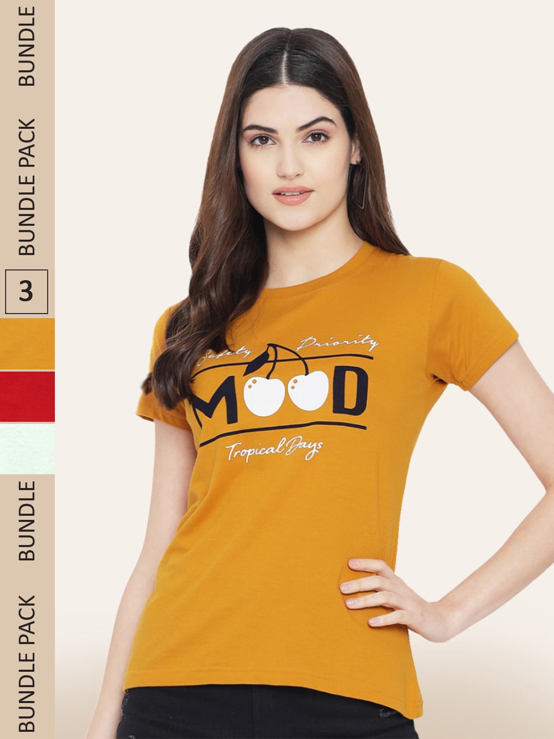 BAESD Pack of 3 Typography Printed Cotton T-shirts, Yellow