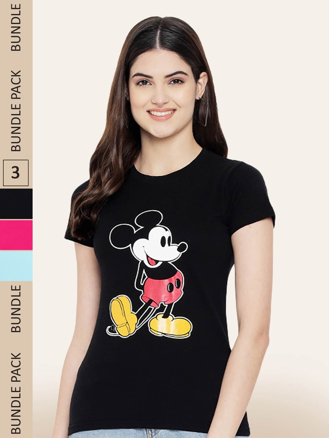 

BAESD Pack Of 3 Printed Round Neck Cotton T-Shirts, Black