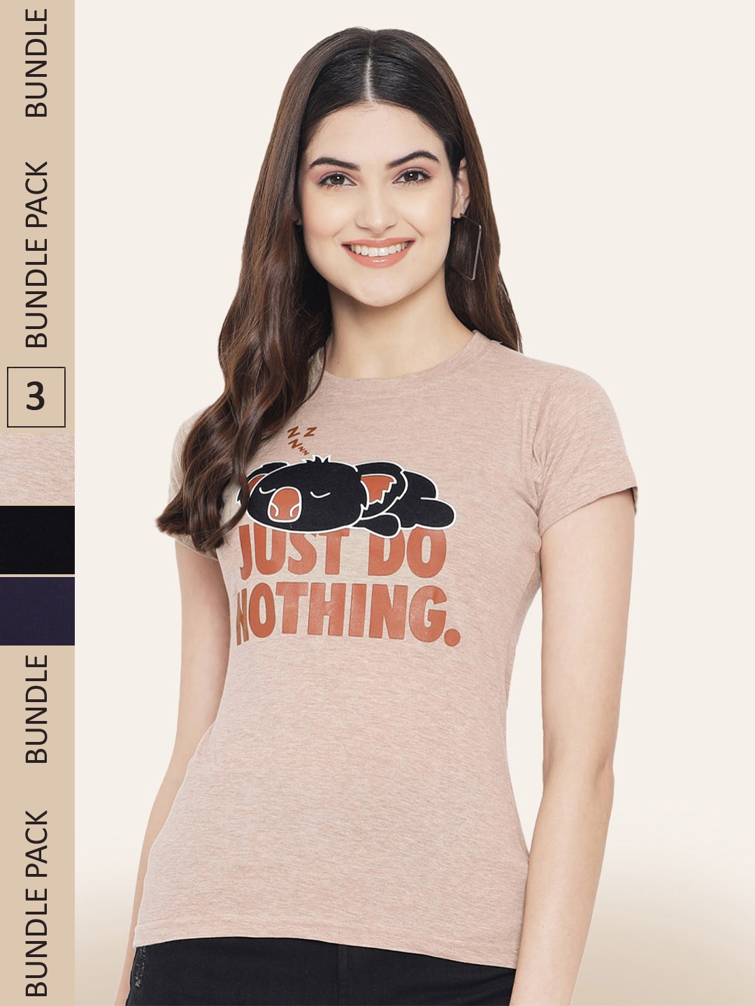 

BAESD Pack Of 3 Printed Cotton T-shirts, Mauve