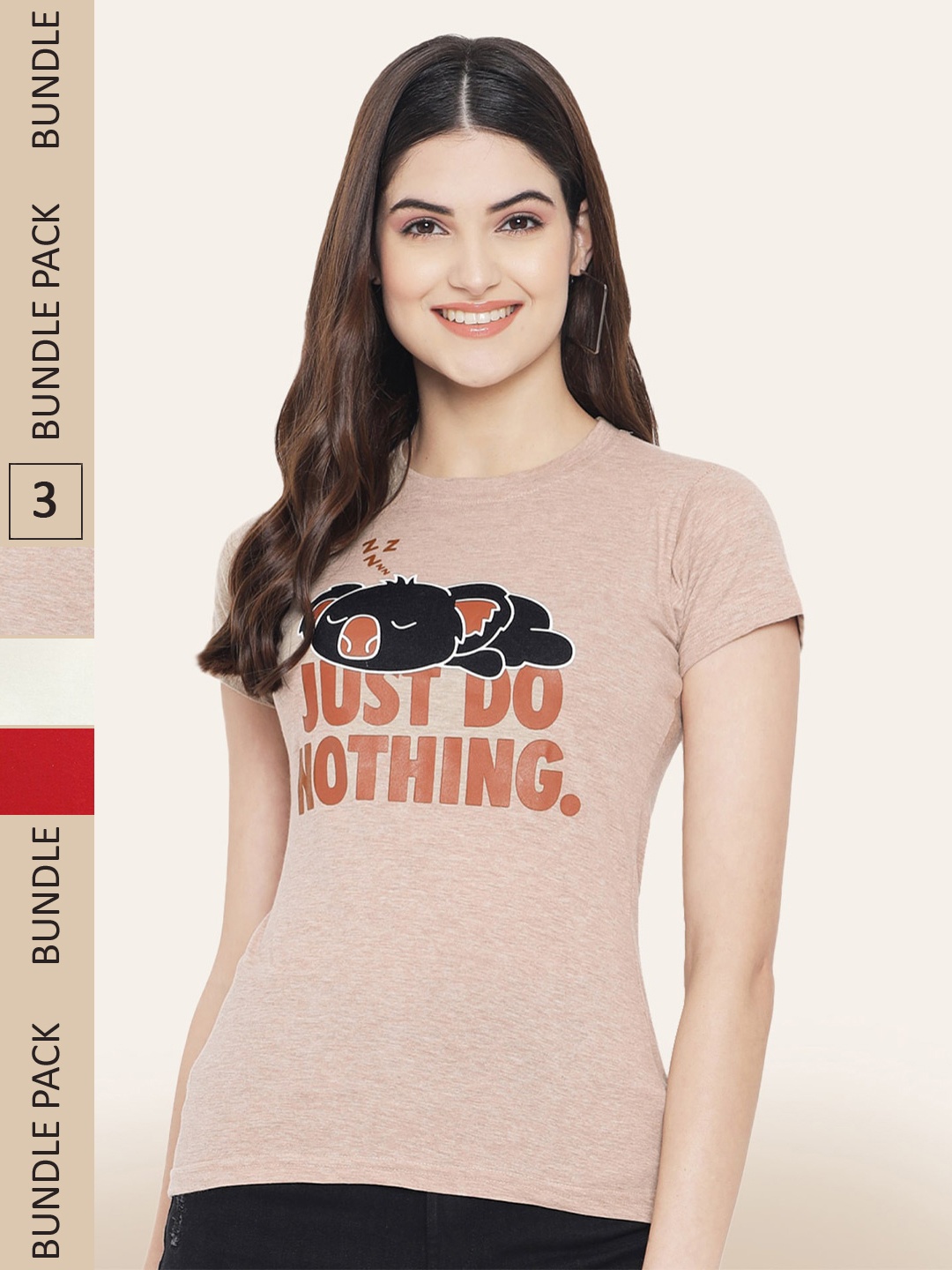 

BAESD Pack Of 3 Printed Cotton T-shirt, Brown