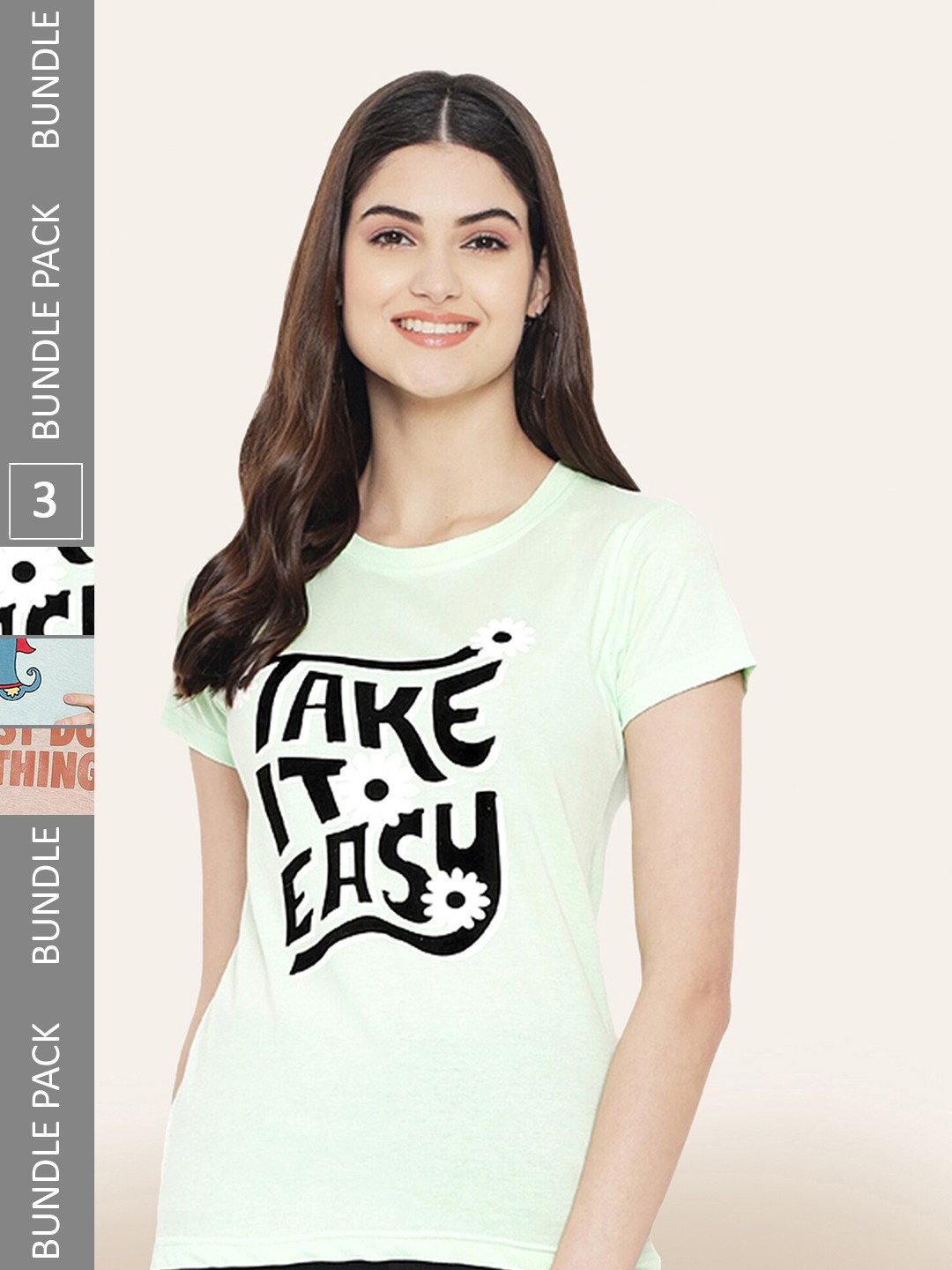 

BAESD Women Pack Of 3 Printed Cotton T-shirt, Green