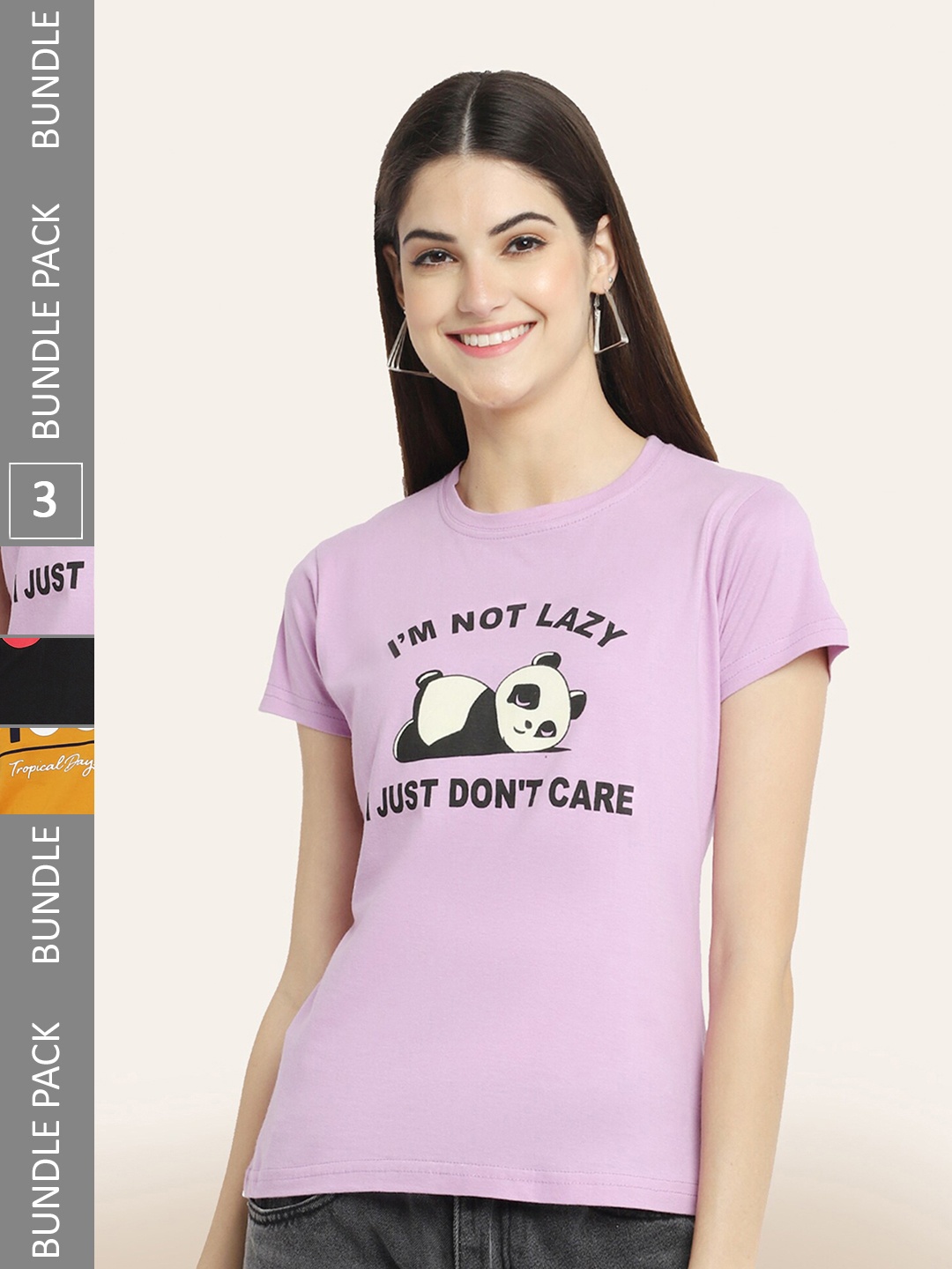

BAESD Pack Of 3 Typography Printed Cotton T-shirts, Lavender