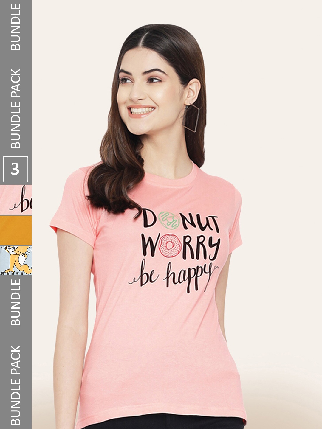 

BAESD Pack Of 3 Printed Cotton T-shirt, Pink