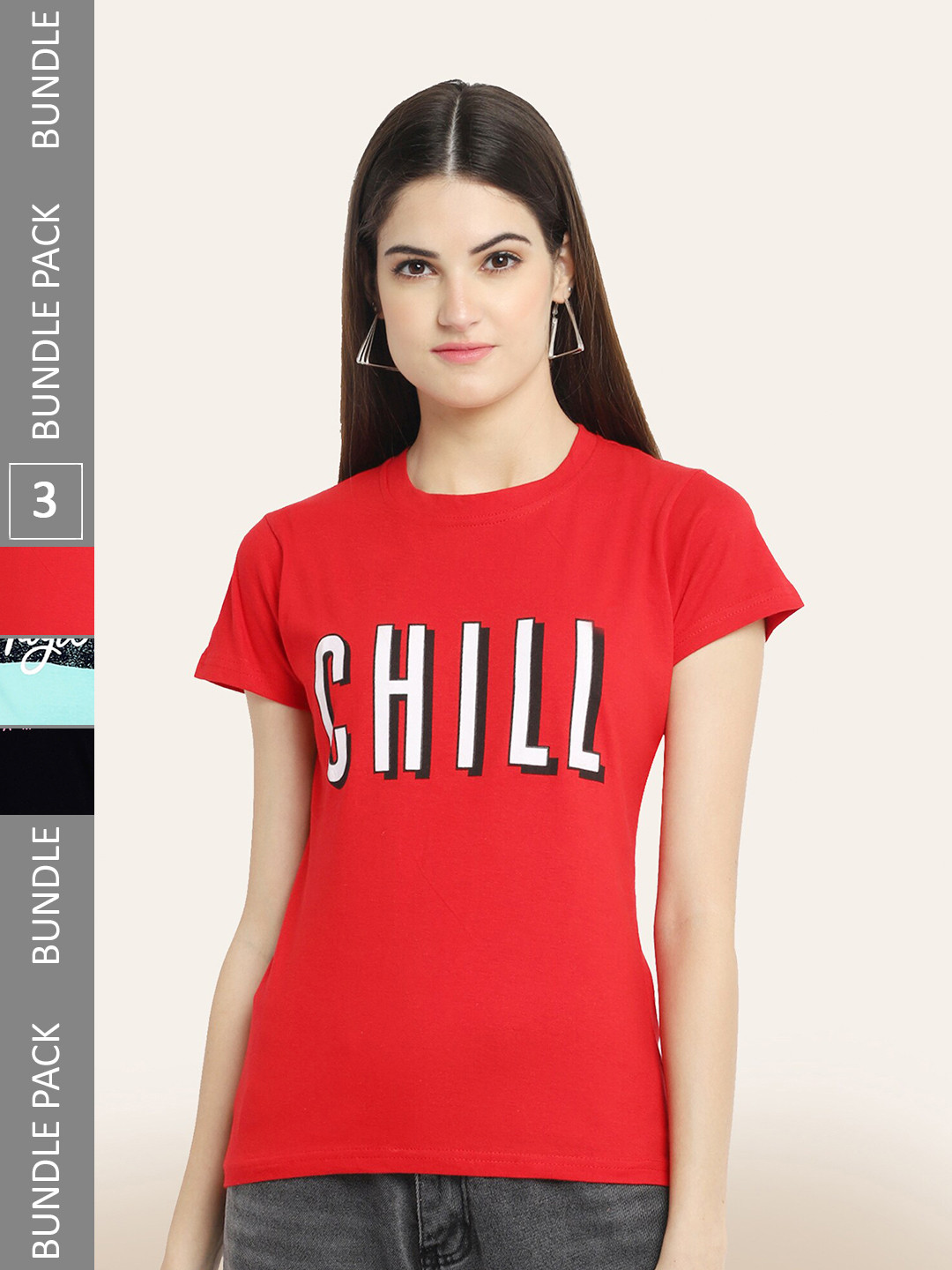 

BAESD Pack Of 3 Printed Round Neck Cotton T-shirts, Red