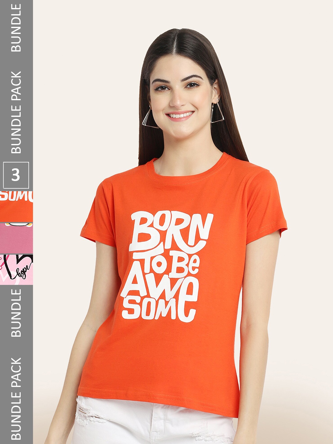 

BAESD Pack Of 3 Printed Cotton T-shirts, Orange
