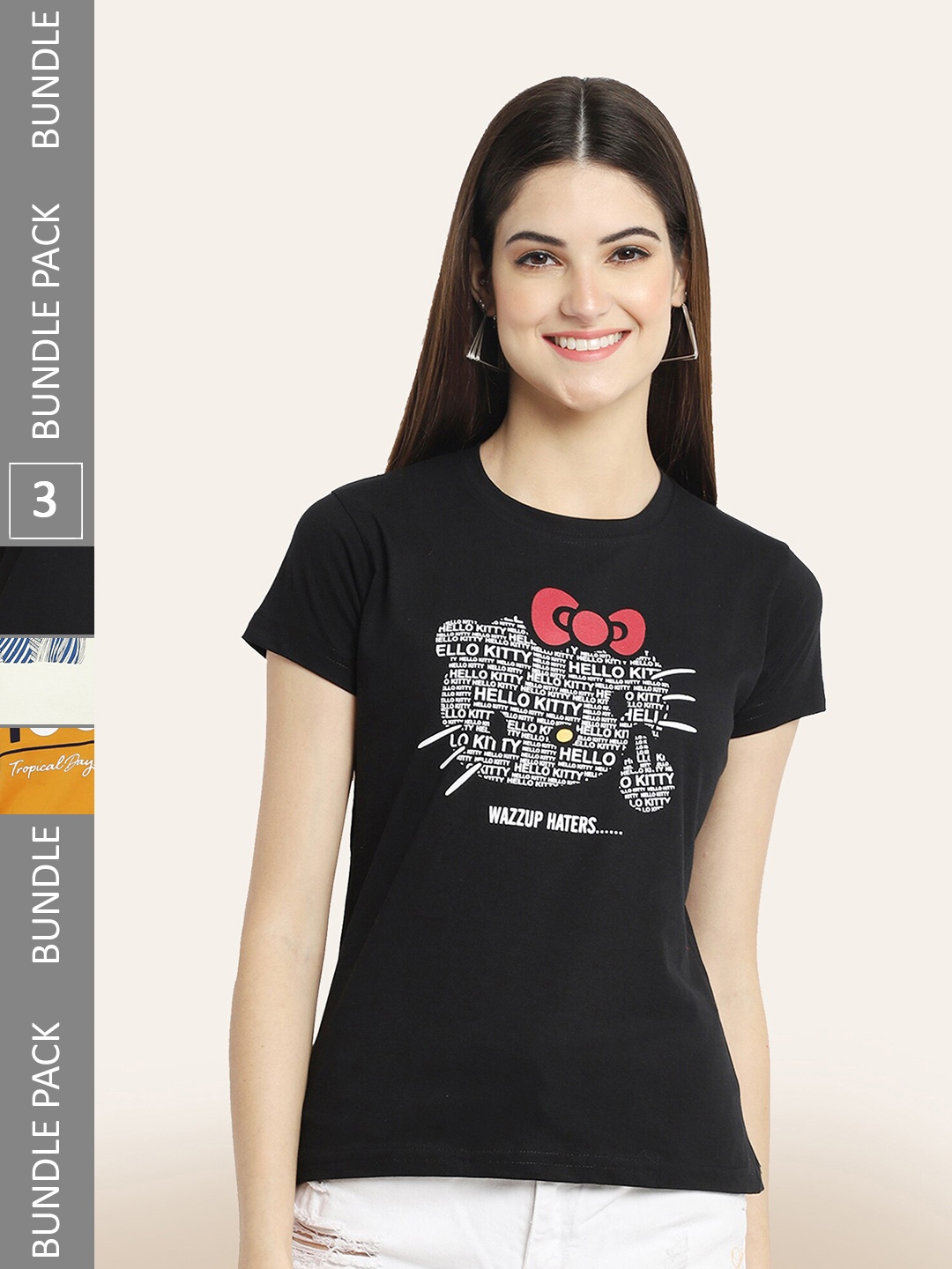 

BAESD Pack of 3 Typography Printed T-Shirts, Black
