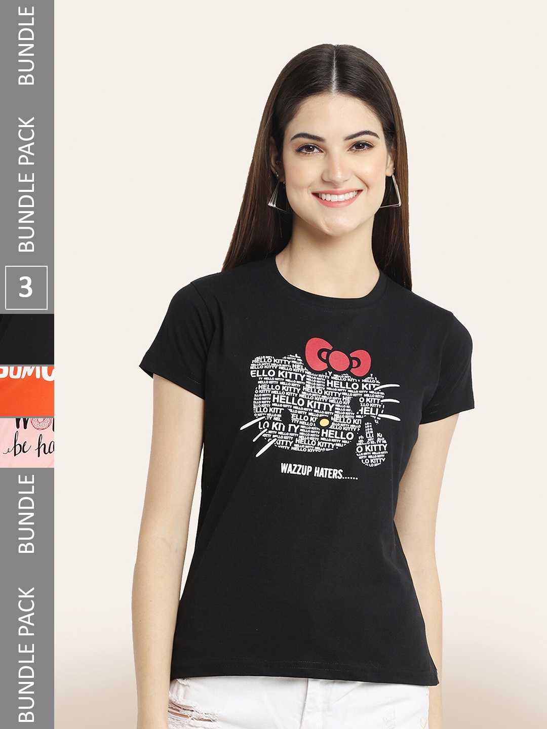BAESD Pack Of 3 Printed Cotton T-shirts, Black