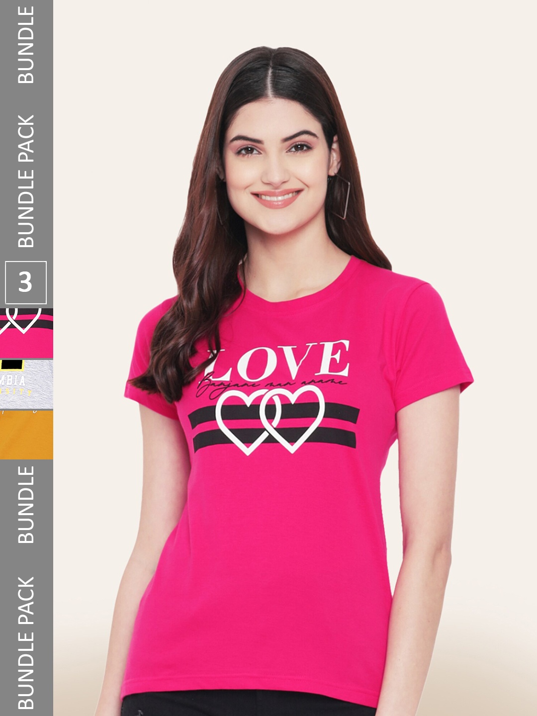 

BAESD Pack Of 3 Typography Printed Cotton T-shirt, Pink