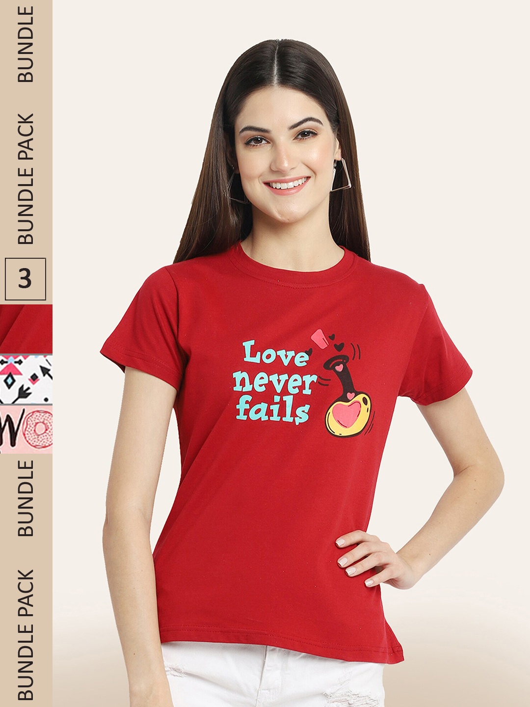 

BAESD Pack of 3 Typography Printed Cotton T-shirt, Red
