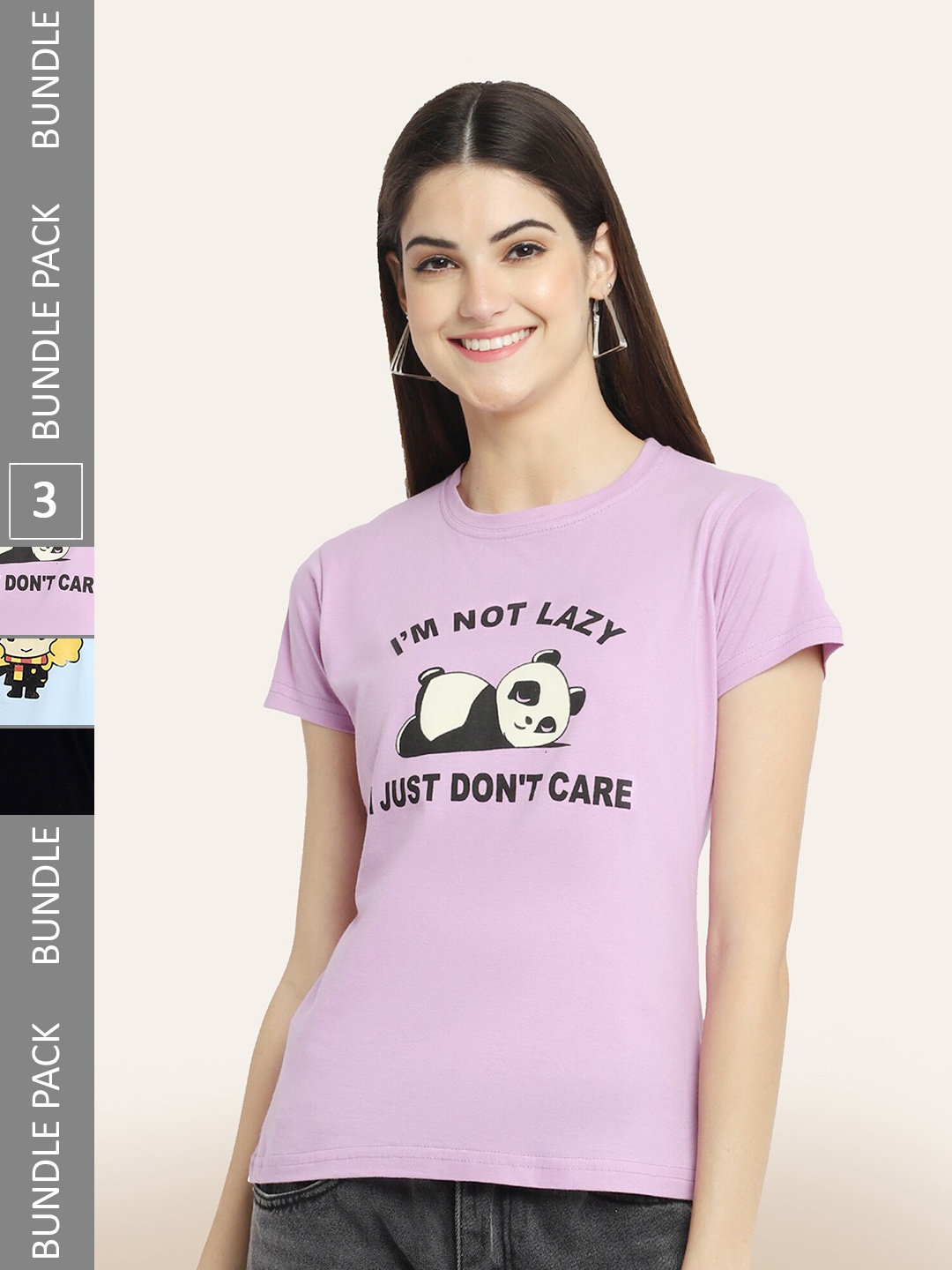 

BAESD Pack Of 3 Printed Round Neck Cotton T-Shirts, Lavender