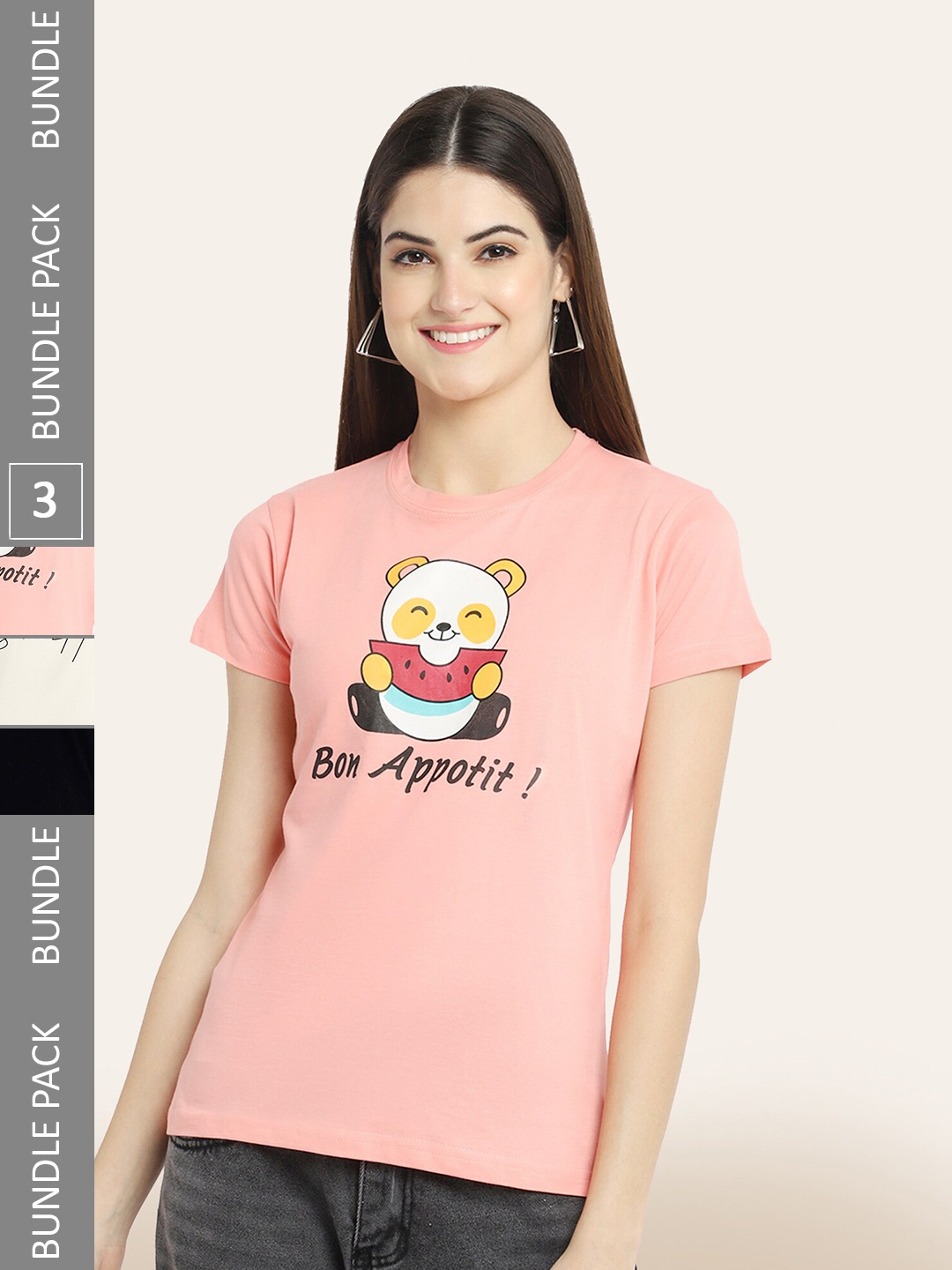

BAESD Pack Of 3 Typography Printed Cotton T-shirts, Peach