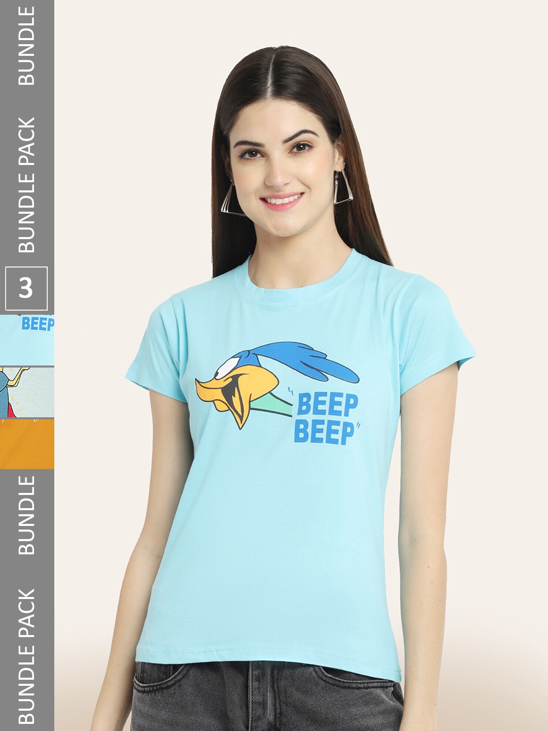 

BAESD Pack Of 3 Round Neck Printed Cotton T-shirt, Blue