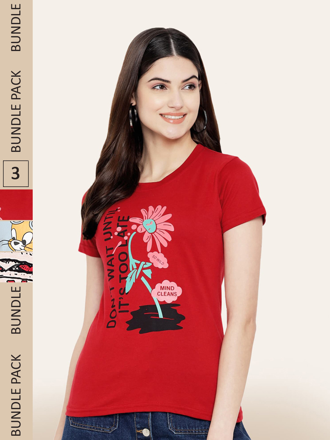 

BAESD Pack of 3 Typography Printed Cotton T-shirts, Red