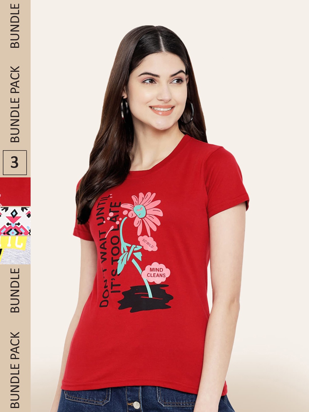 

BAESD Pack Of 3 Printed Cotton T-shirts, Red