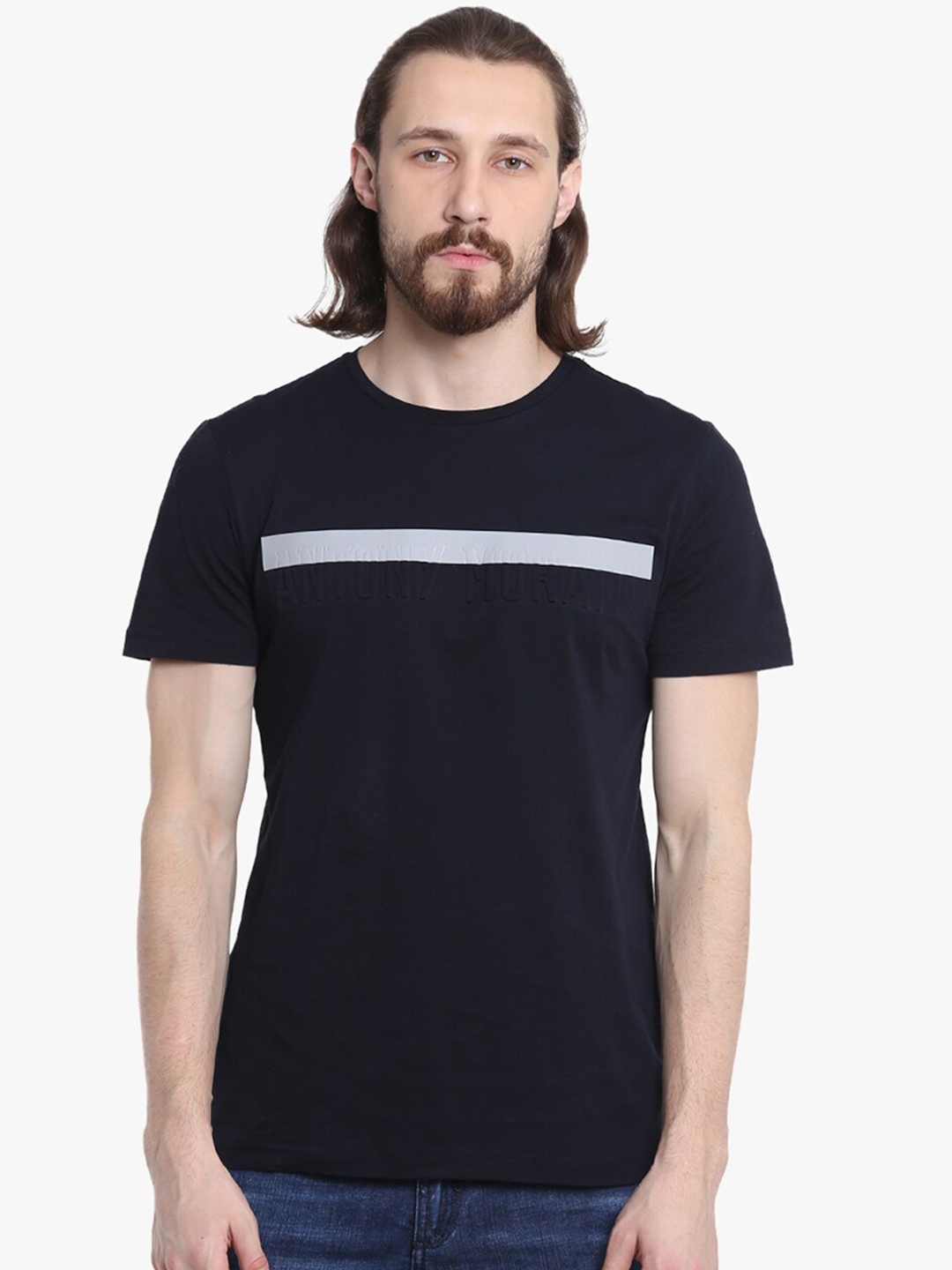 

Antony Morato Men Navy Blue Solid Round Neck T-shirt