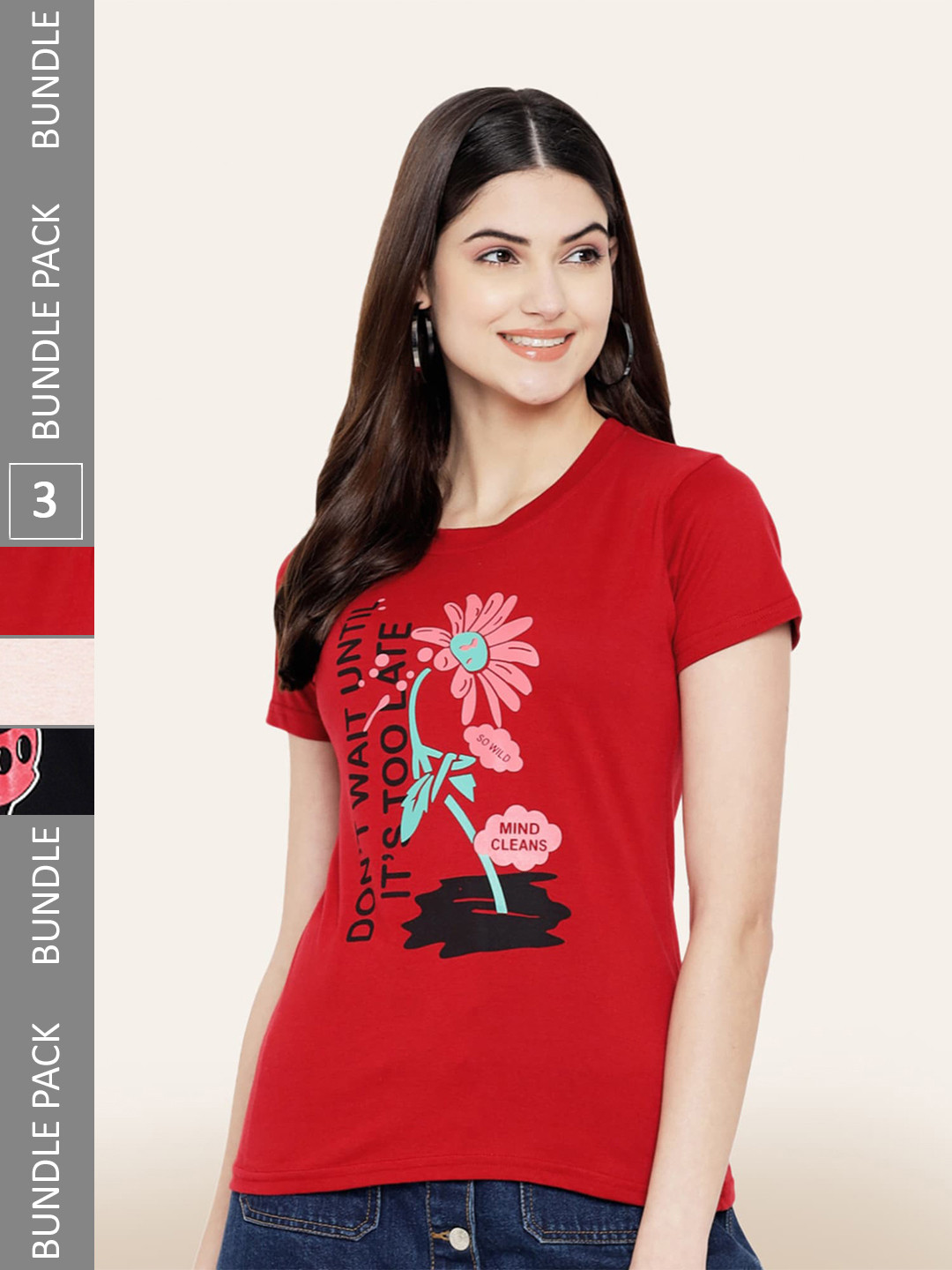 

BAESD Pack Of 3 Printed Cotton T-shirt, Red