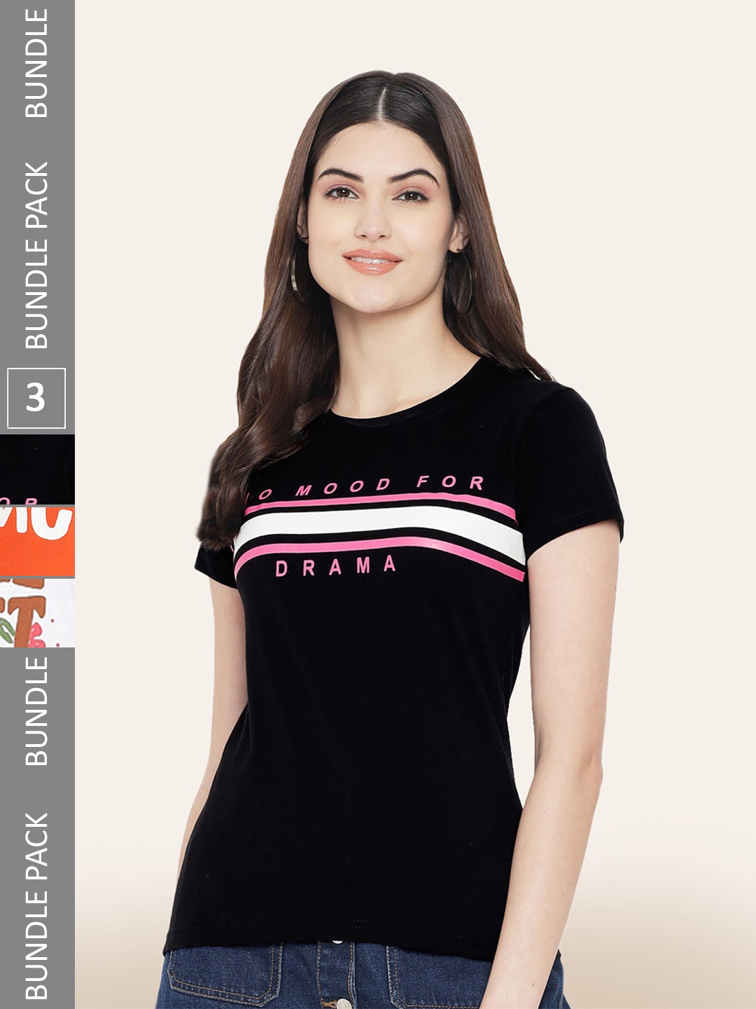 BAESD Pack Of 3 Typography Printed Cotton T-shirt, Black