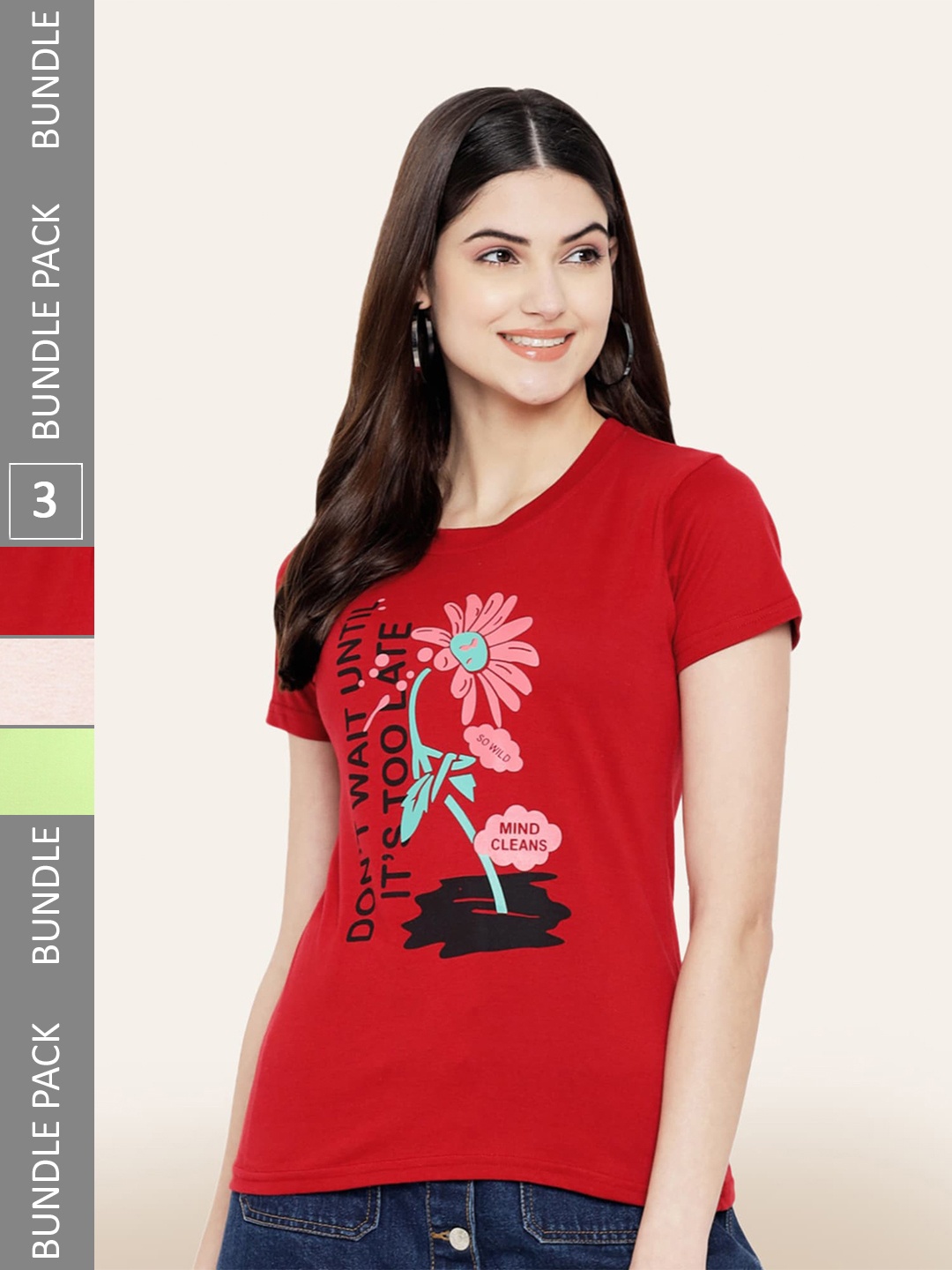 

BAESD Pack Of 3 Printed Cotton T-shirts, Red