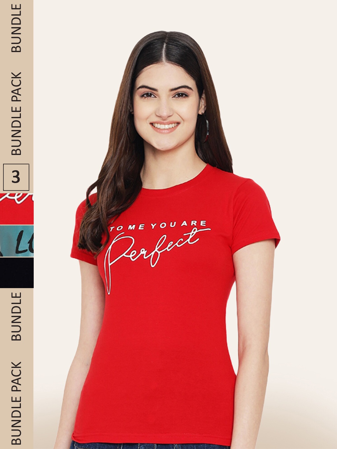 BAESD Pack Of 3 Typography Printed Cotton T-shirt, Red