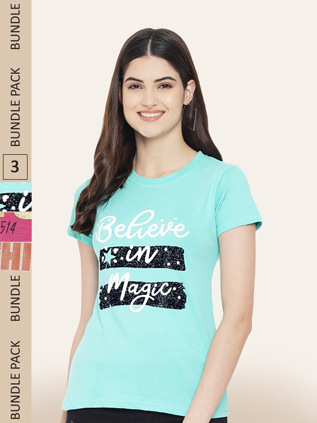 

BAESD Pack Of 3 Typography Printed Casual Cotton T-shirts, Blue