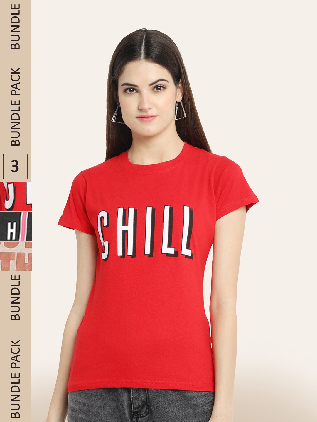 

BAESD Pack Of 3 Typography Printed Cotton T-shirt, Red