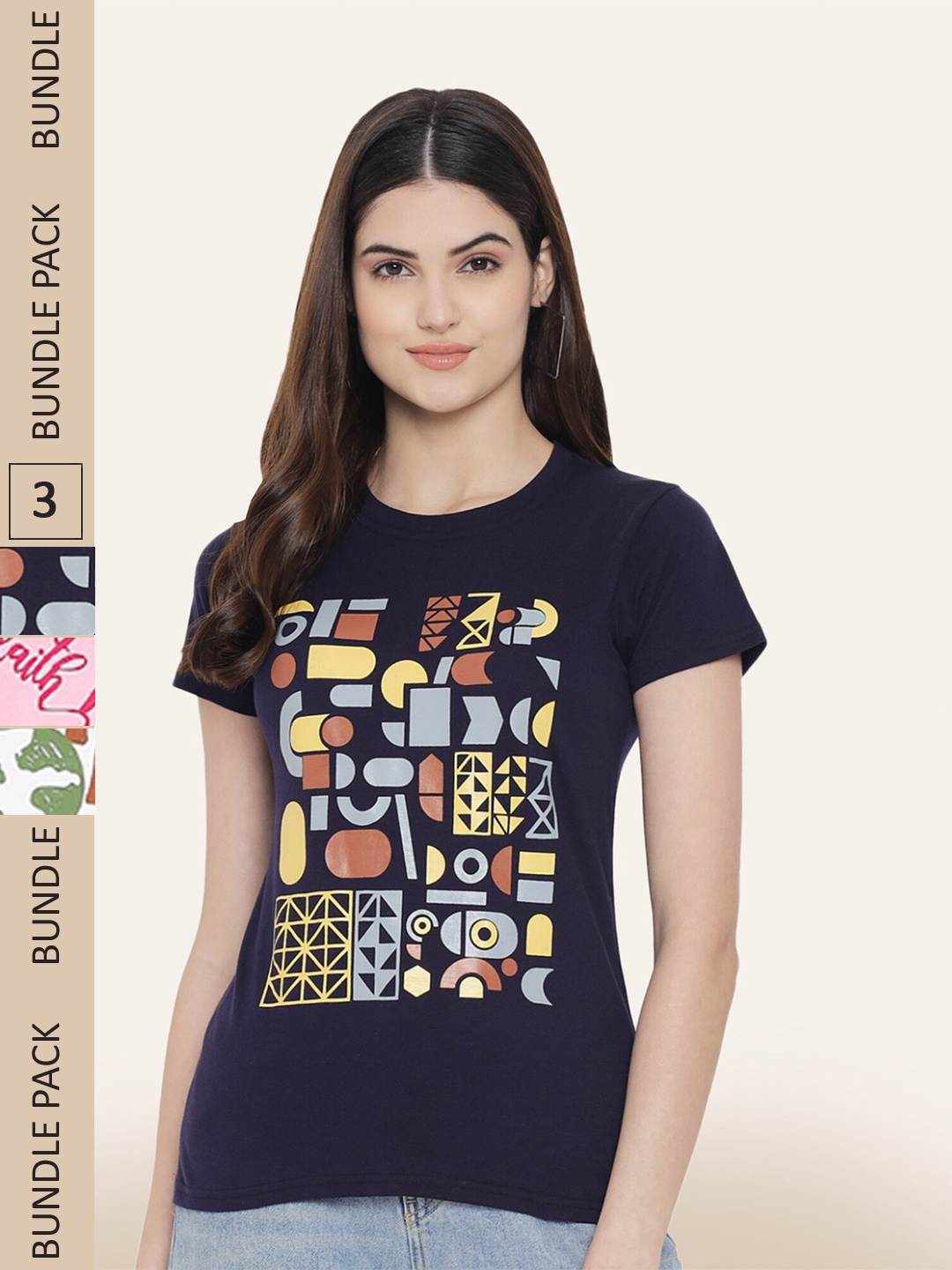 

BAESD Pack of 3 Printed Cotton T-shirts, Navy blue