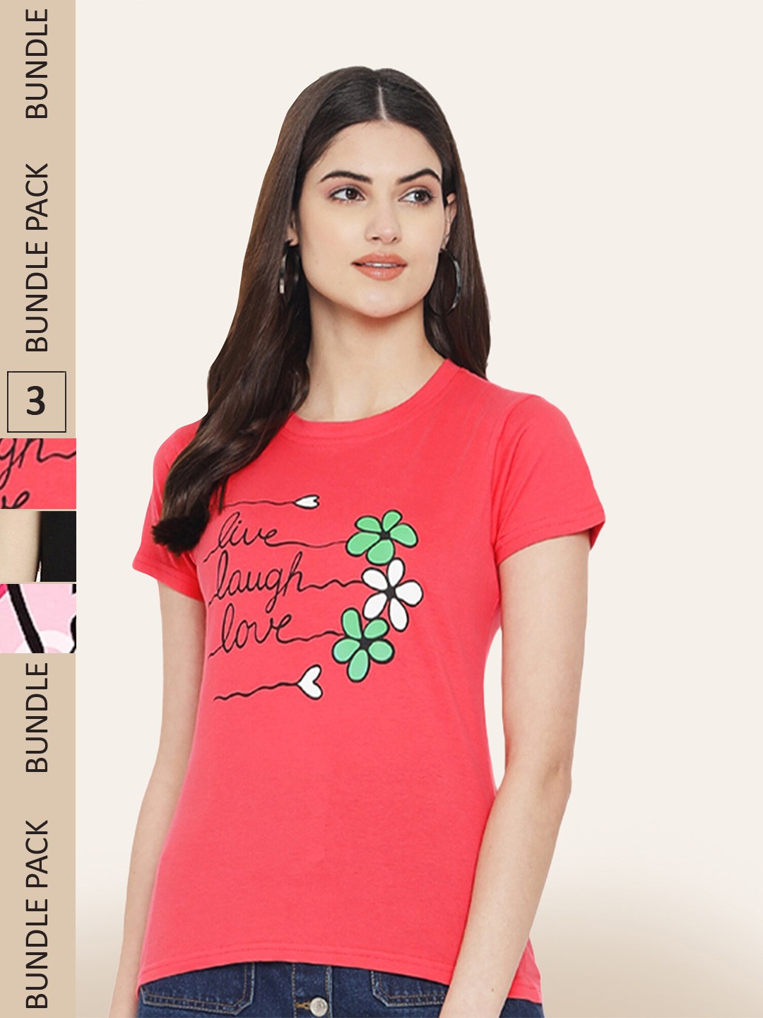 

BAESD Pack Of 3 Typography Printed Cotton T-shirt, Pink