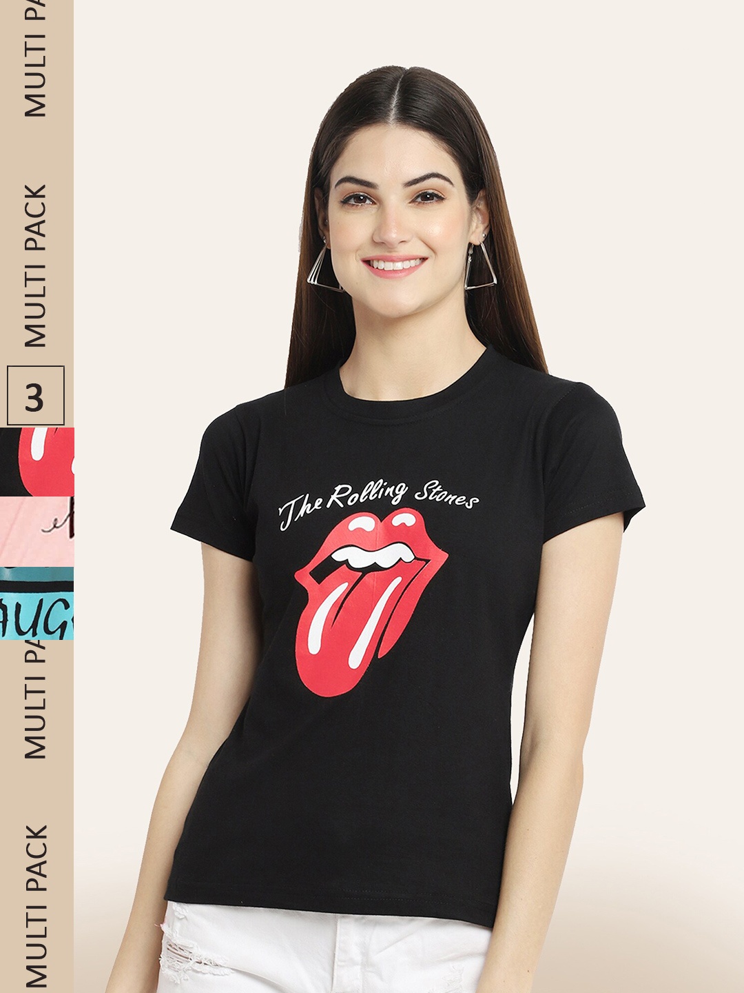 

BAESD Pack Of 3 Printed Cotton T-shirts, Black