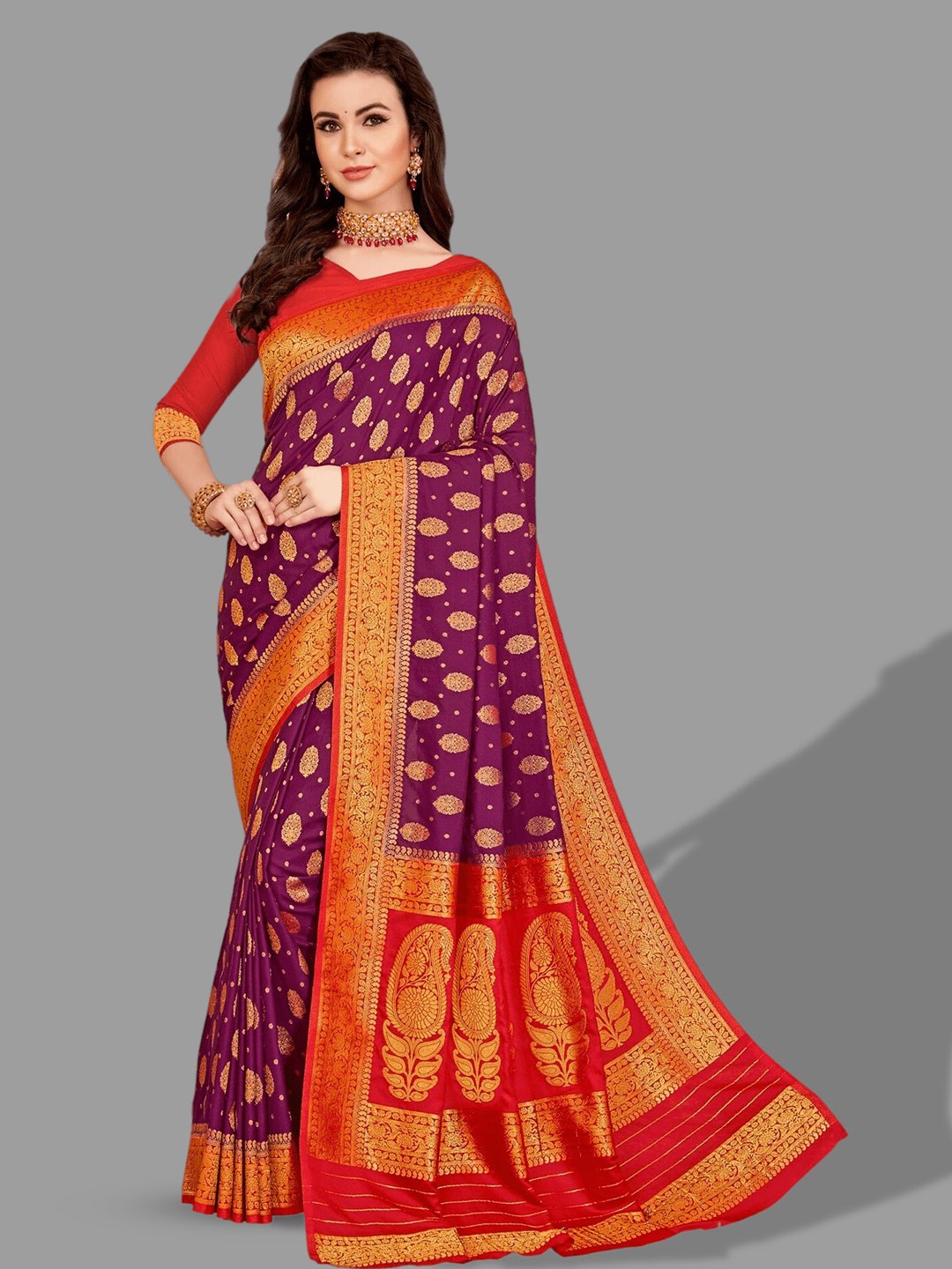 

HASRI Ethnic Motifs Woven Design Zari Pure Georgette Banarasi Saree, Magenta