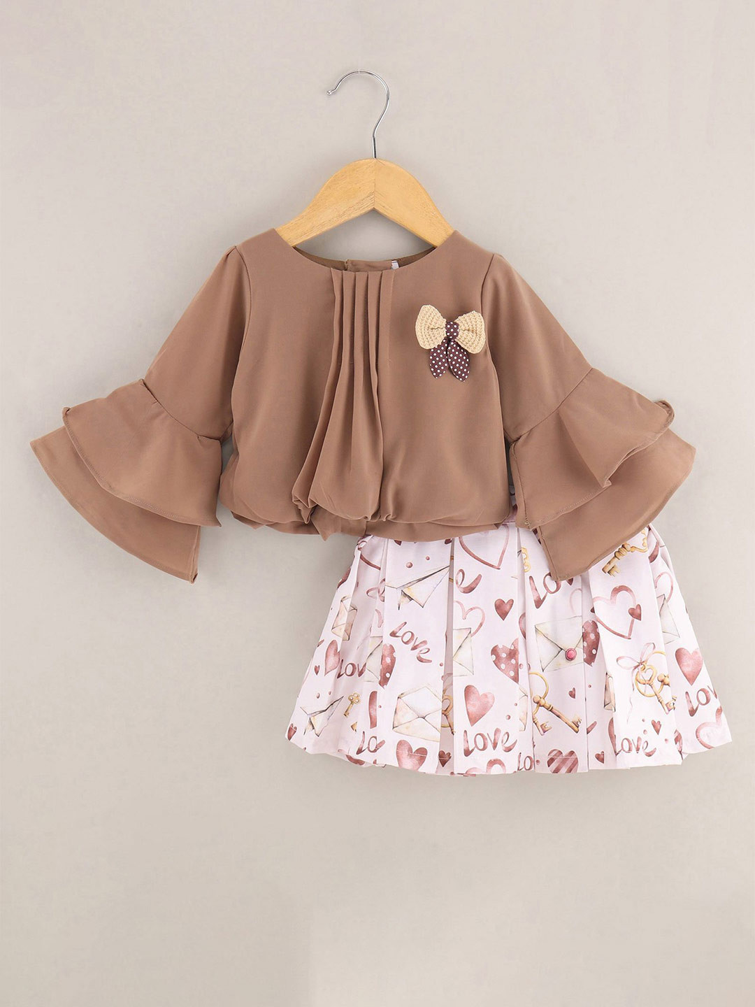 

Enfance Girls Layared Top with Skirt, Beige