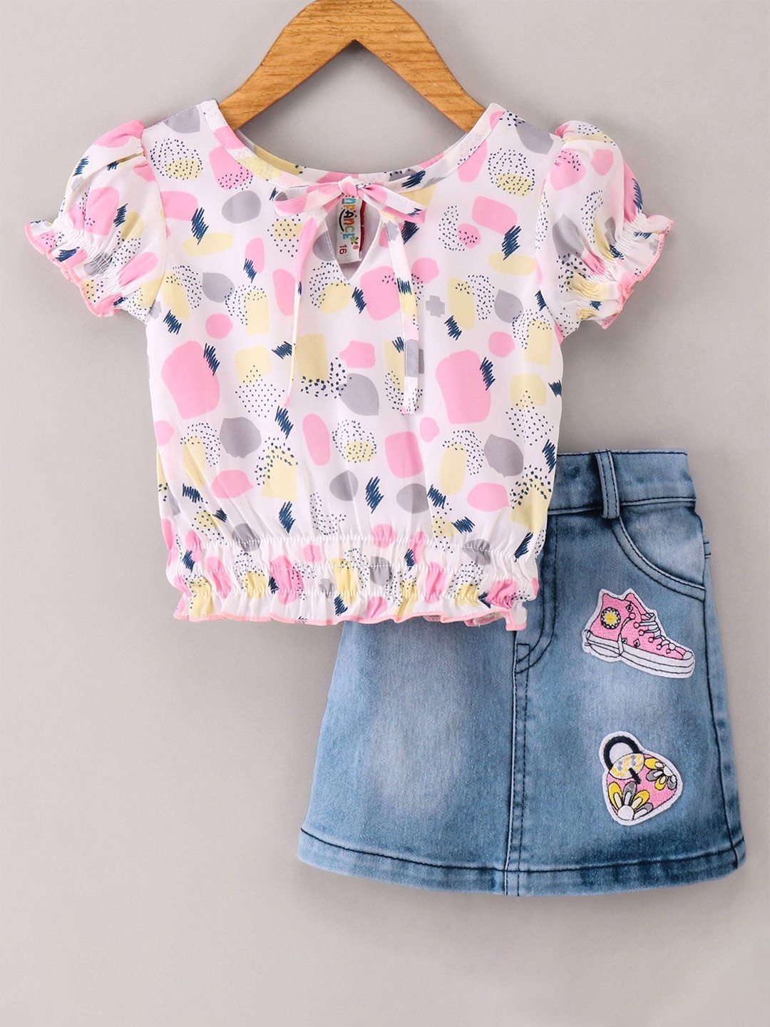 

Enfance Girls Printed Top with Skirt, Pink