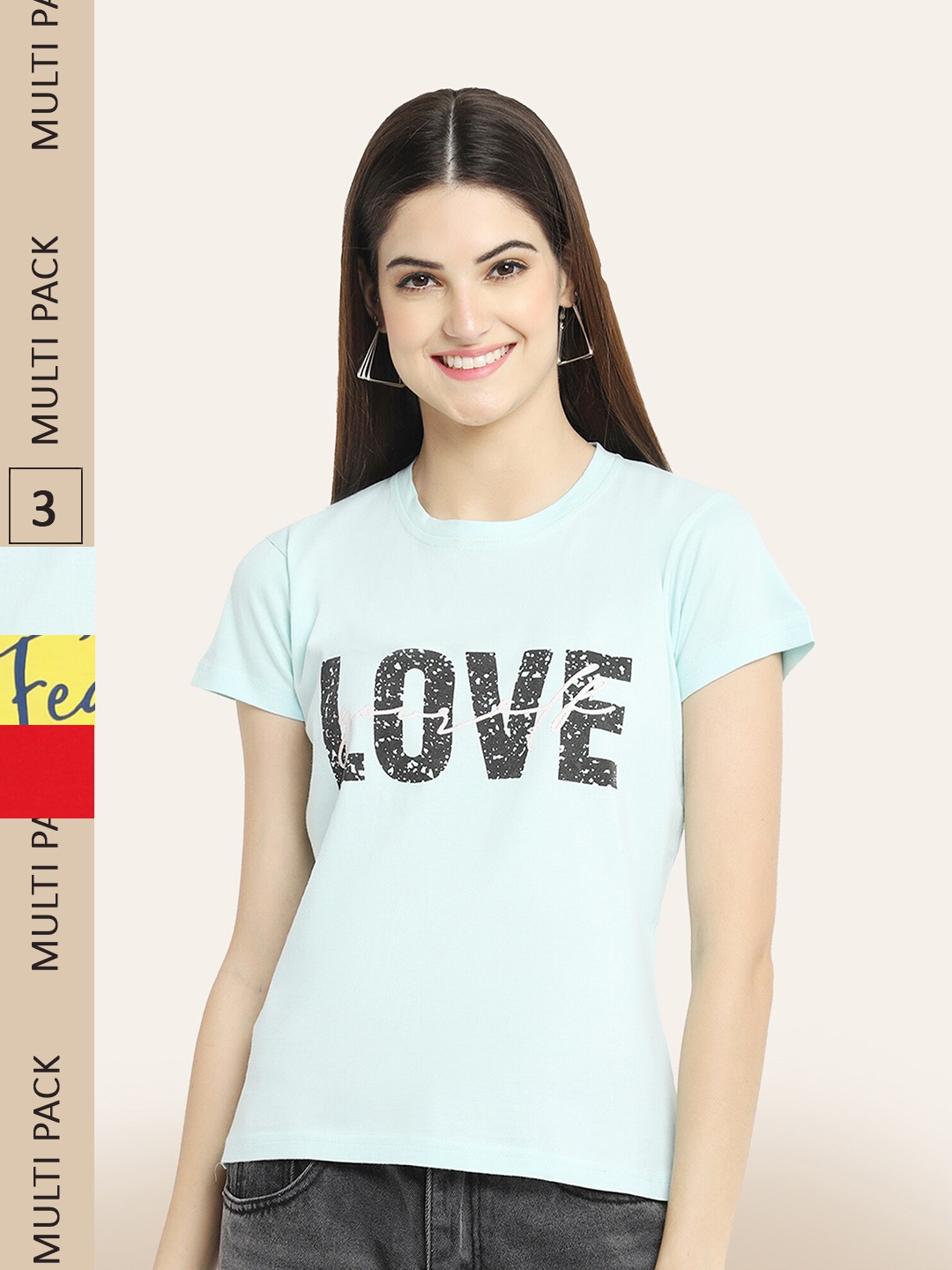 

BAESD Pack Of 3 Typography Printed Cotton T-shirt, Blue