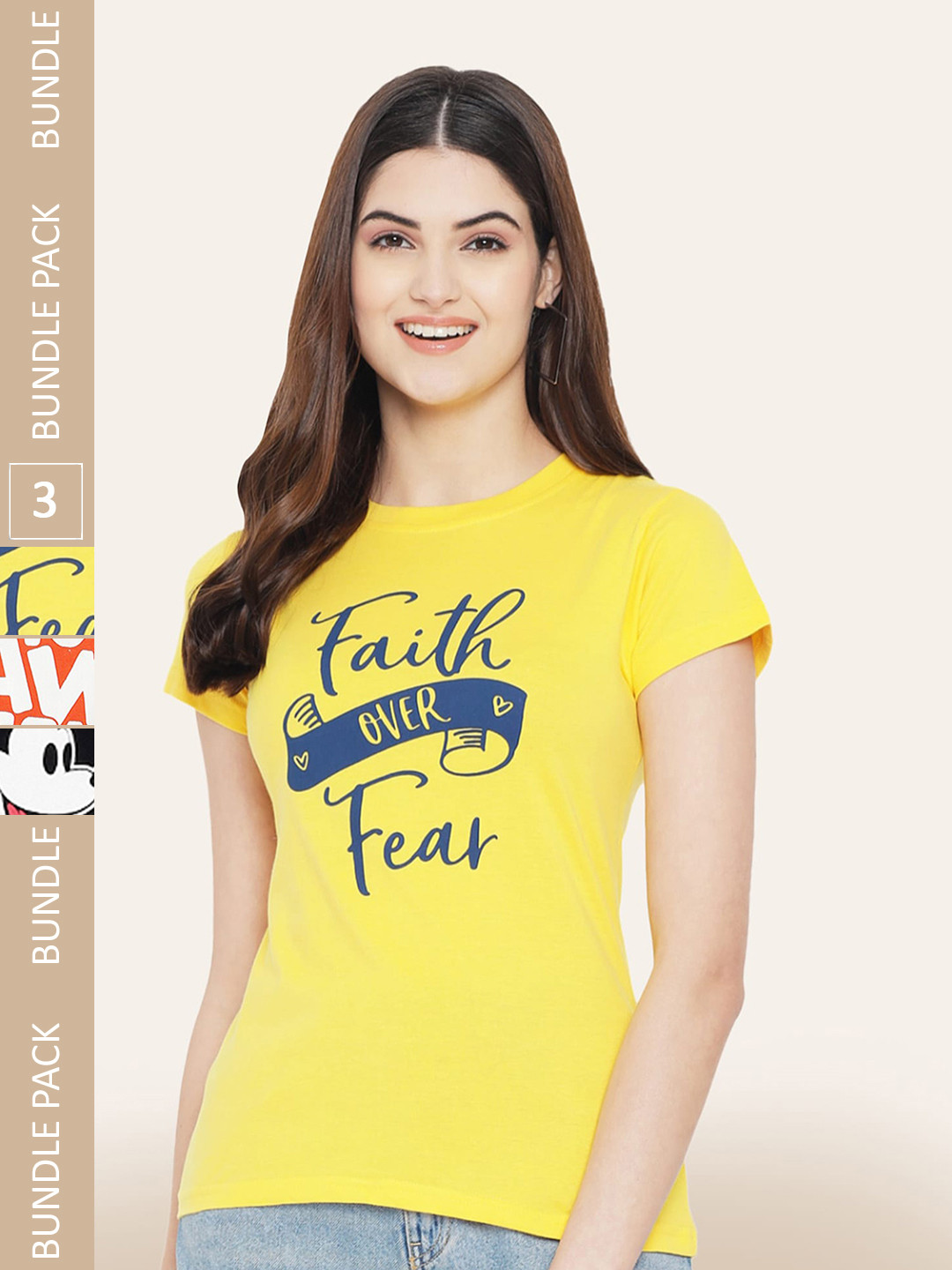 

BAESD Pack Of 3 Printed Round Neck Cotton T-Shirts, Yellow