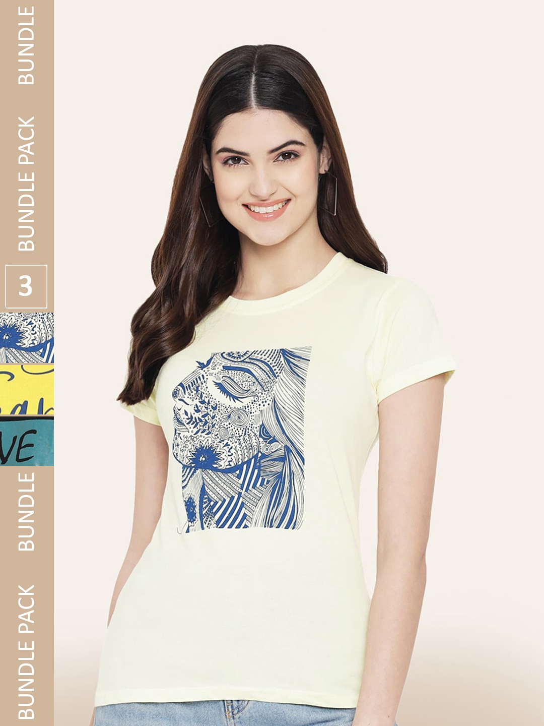

BAESD Pack Of 3 Printed Cotton T-shirts, Yellow