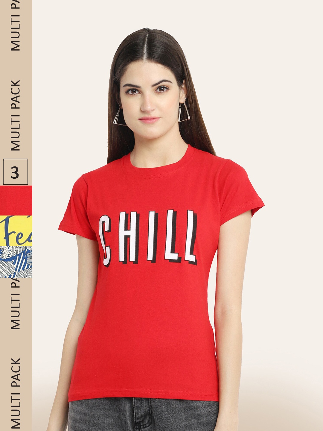 

BAESD Pack Of 3 Printed Cotton T-shirt, Red