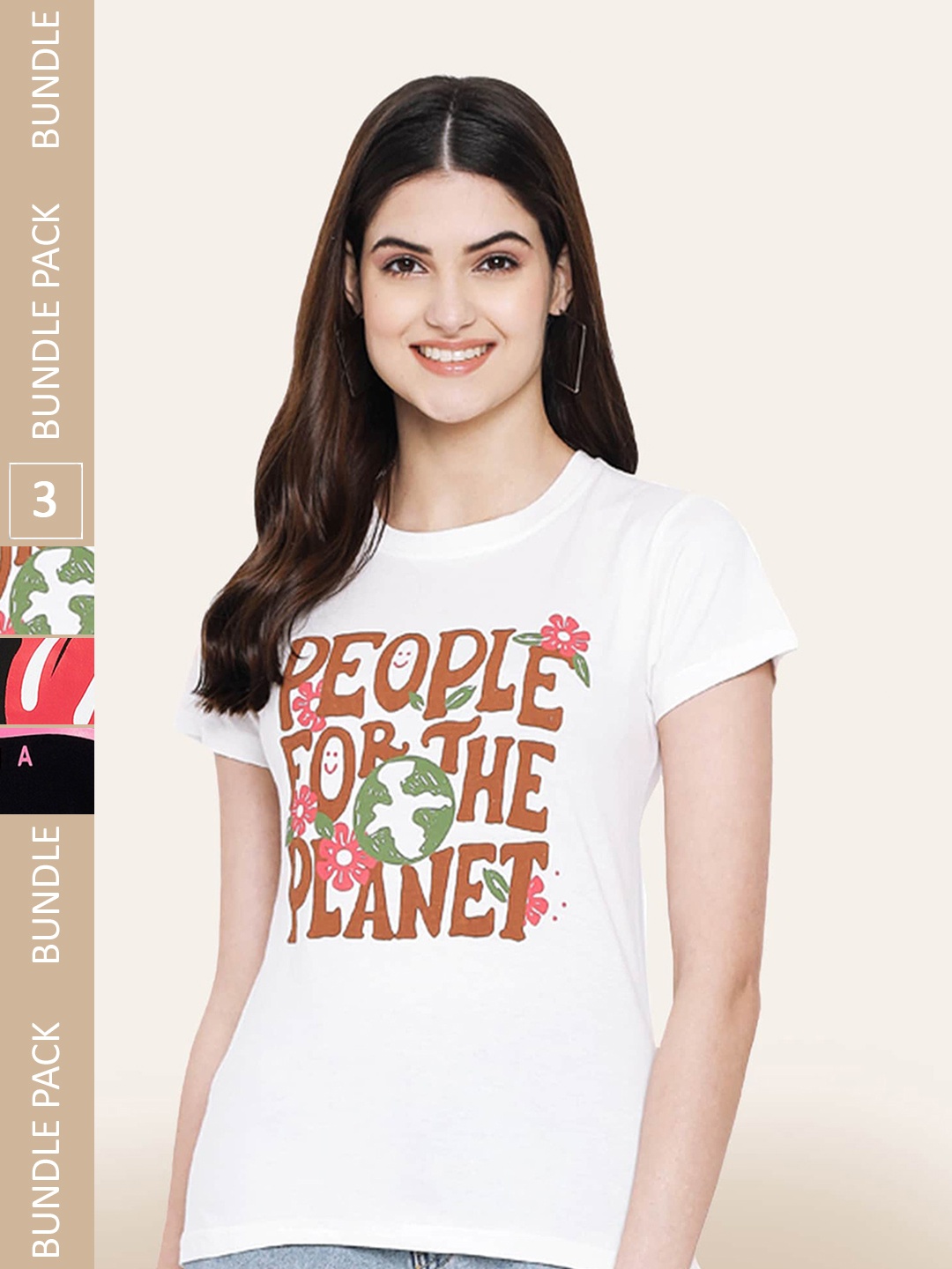 

BAESD Pack Of 3 Graphic Printed Cotton T-Shirt, White