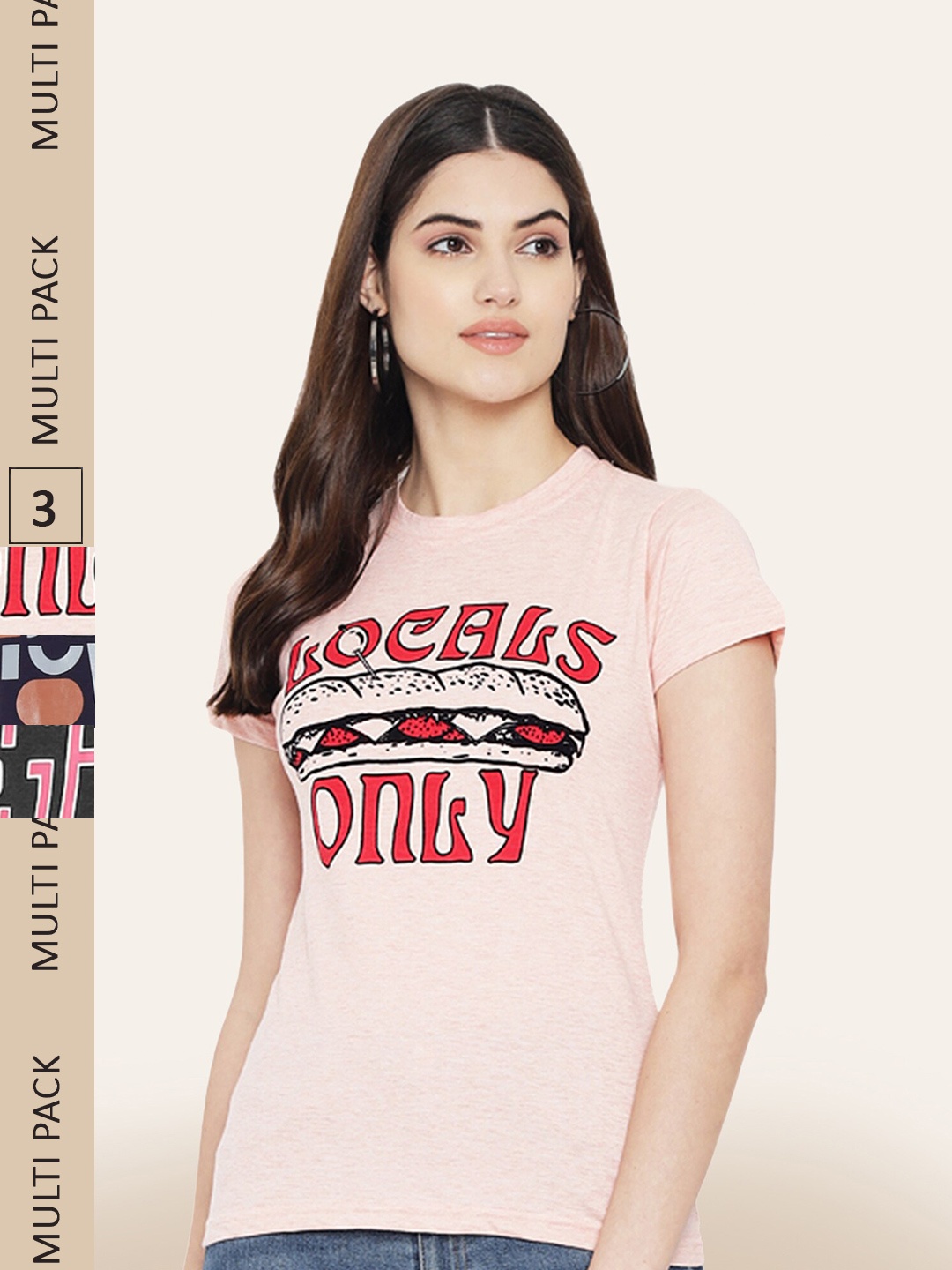

BAESD Pack Of 3 Typography Printed Cotton T-shirt, Peach