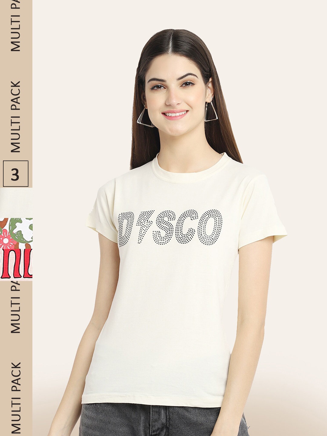 

BAESD Pack Of 3 Printed Cotton T-shirt, Off white