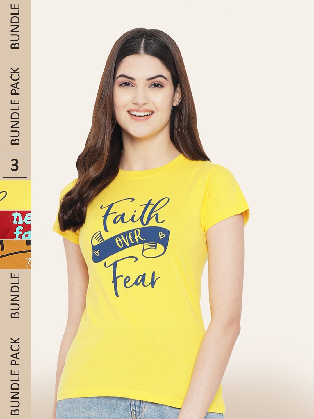 BAESD Pack Of 3 Typography Printed Cotton T-shirt, Yellow