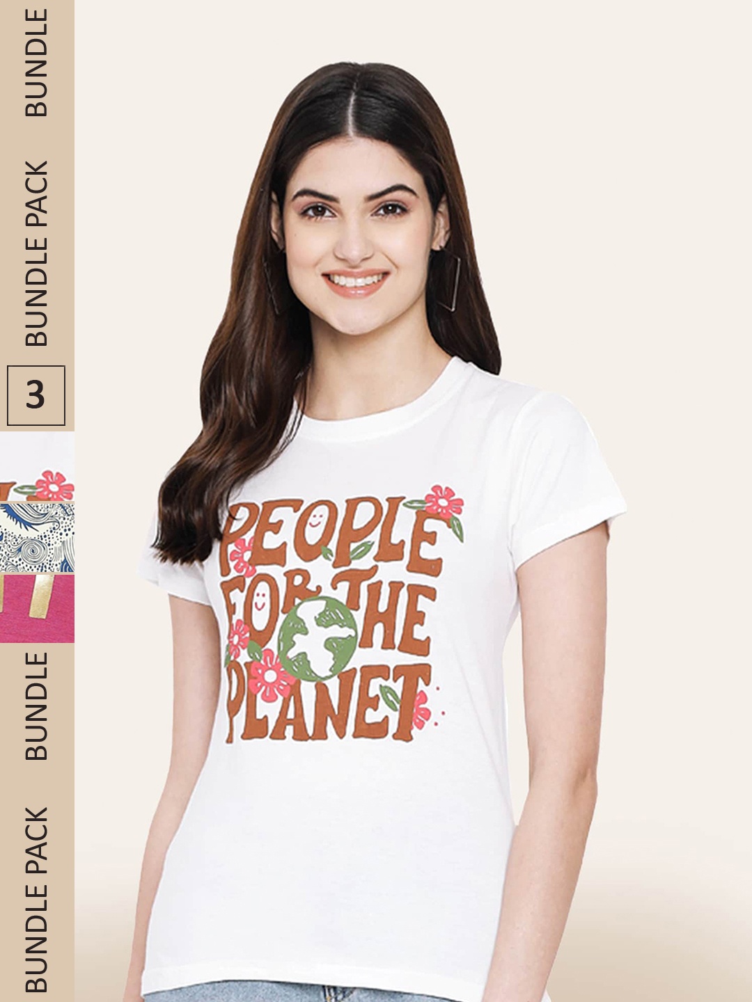 BAESD Pack Of 3 Typography Printed Cotton T-shirts, Pink