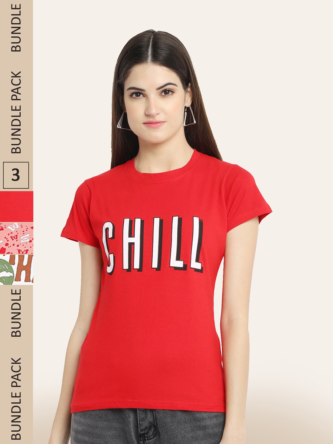 

BAESD Pack Of 3 Printed Cotton T-shirt, Red