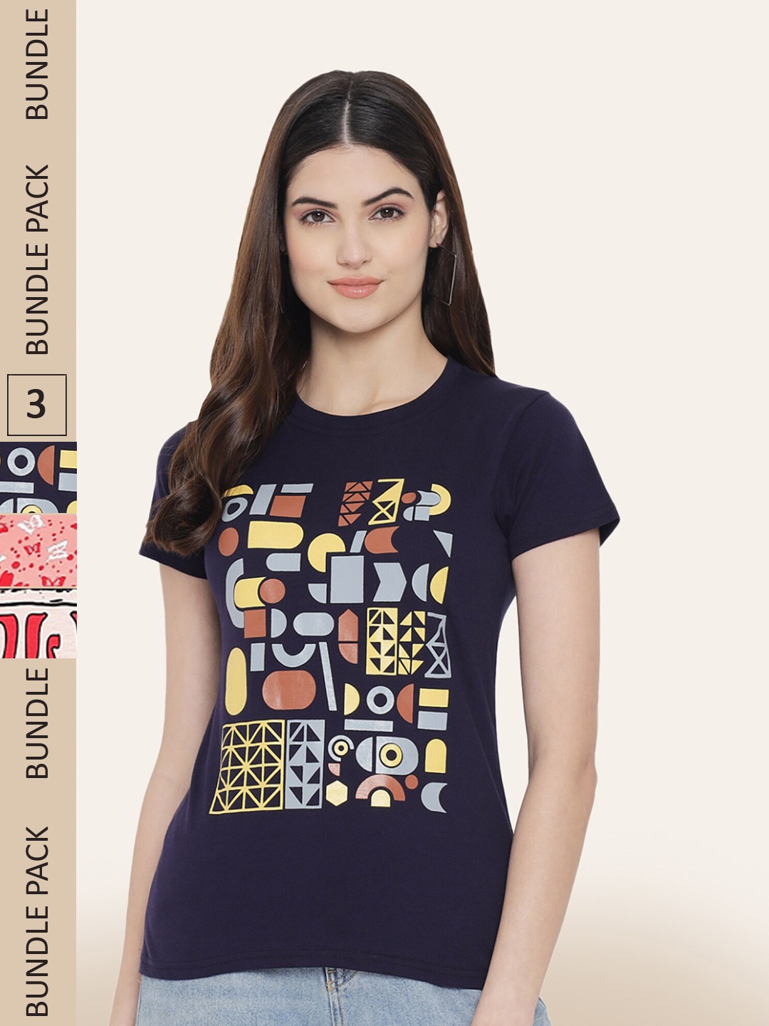 

BAESD Pack Of 3 Printed Cotton T-shirts, Navy blue